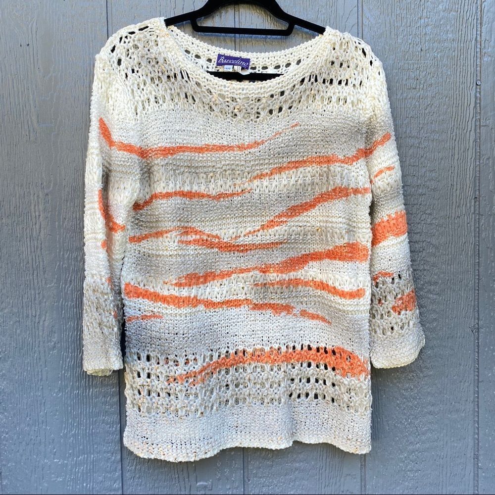 Barcelino Eyelet Knit Gold Accents Sweater